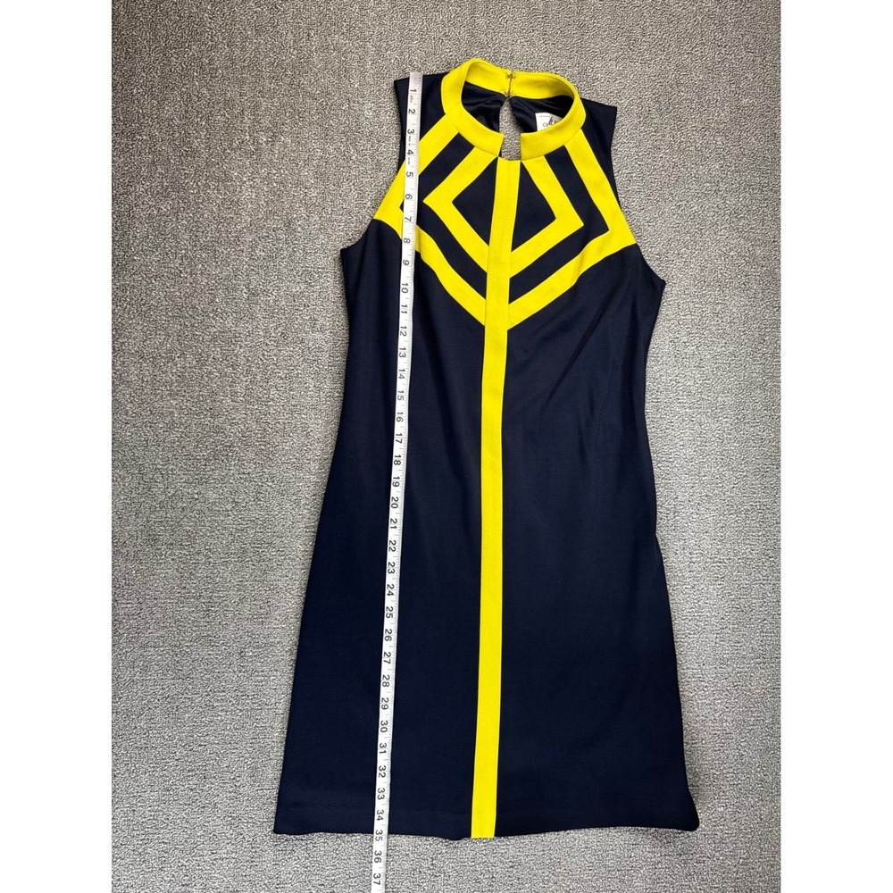 Milly of New York Dress Small Navy Blue Yellow Geometric Mod Shift Retro Chic - Picture 5 of 10